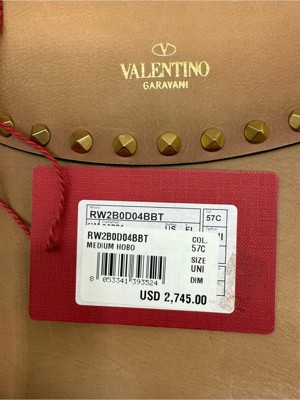 Valentino Garavani - Twinkle Studs Cognac Leather Medium Hobo Bag